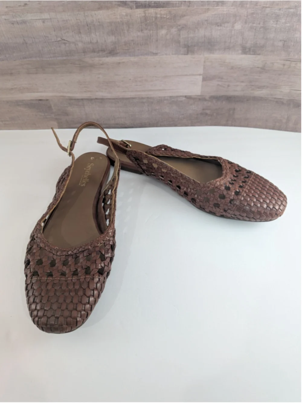 Women's Seychelles Brown Woven Leather Slingback Flats 8.5